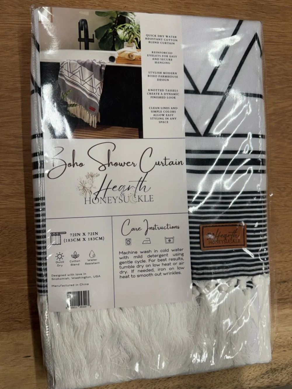 Hearth Honeysuckle Boho Shower Curtain - Black & White Stripe